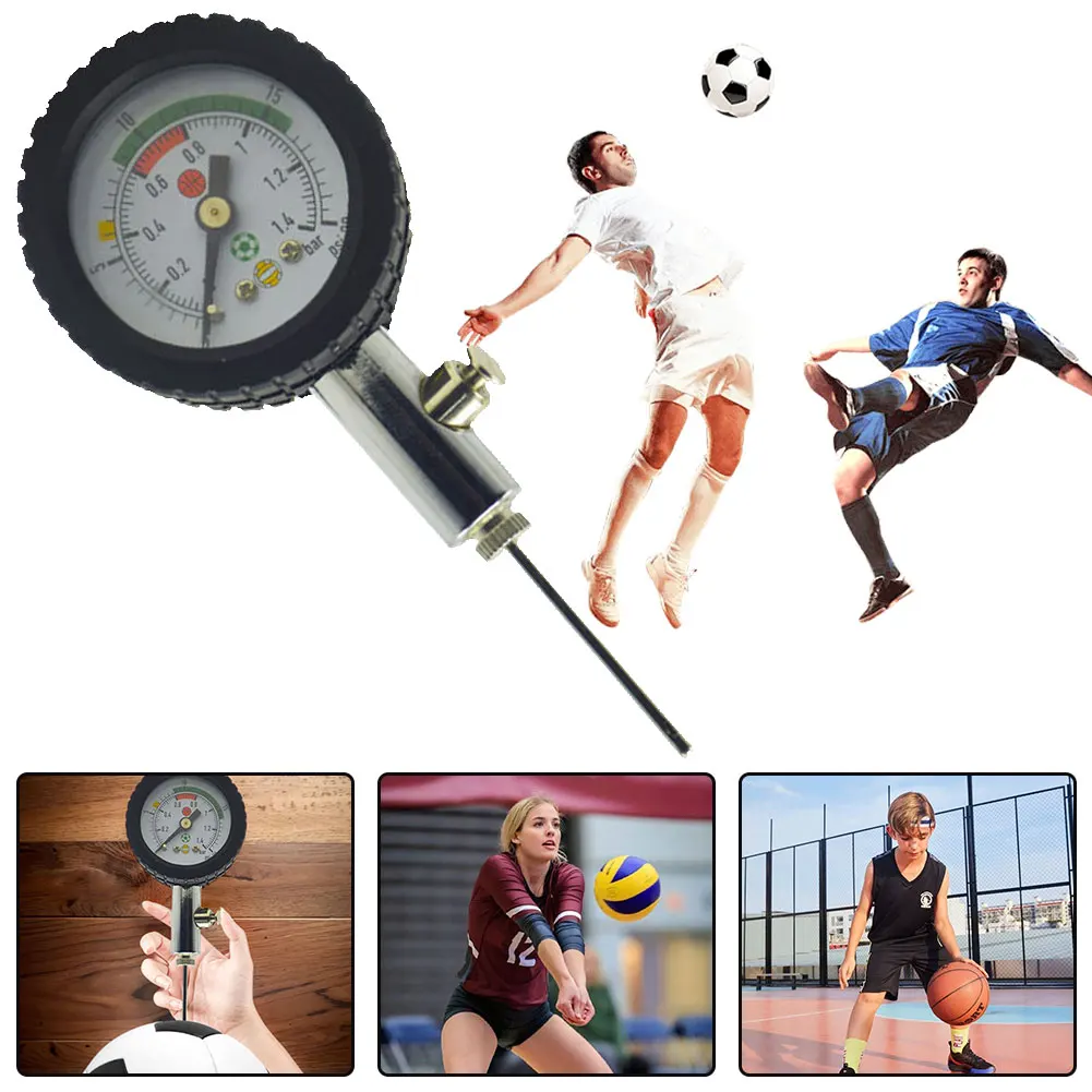 Professional Portable Pressure Gauge with Inflation Needles & Air Valve Air Pressure Meter Stainless Steel for Basketball Soccer