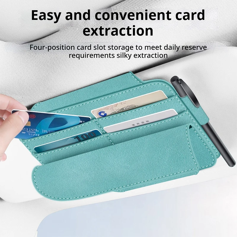 

2026 Hot Sale Car Glasses Case Detachable Sheepskin Suede Sun Visor Card Holder Auto Interior Organizer