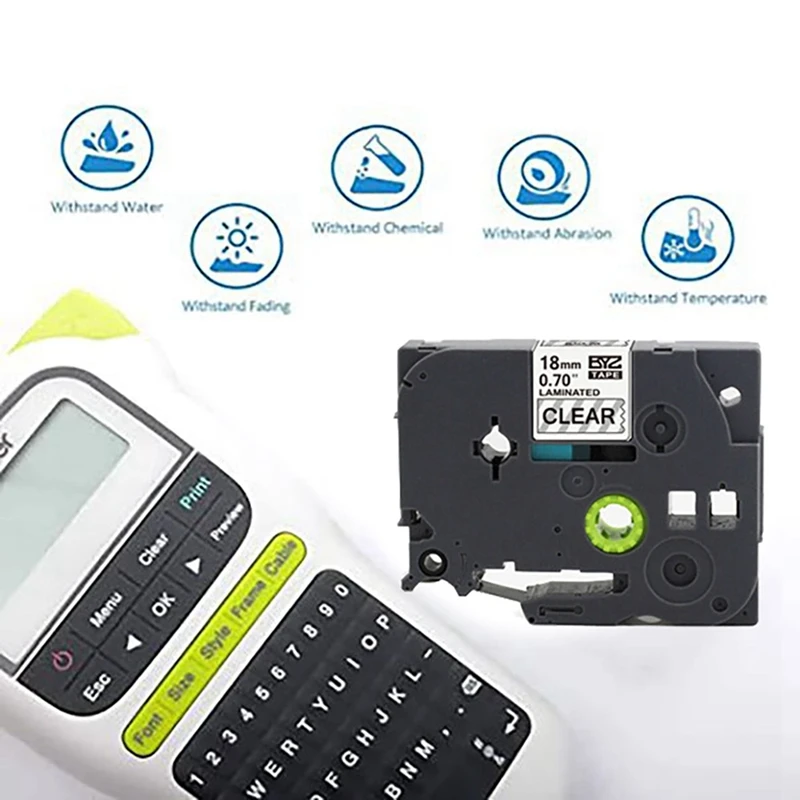 ริบบิ้นติดฉลาก Tzc 18มม. 6ชิ้นสำหรับเครื่องพิมพ์ฉลาก Brother PT-E200 PT-E100 PT-P750W PT-E500W PT-P900พิมพ์กระดาษด้วยความร้อน