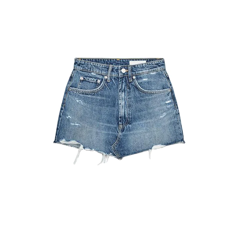 Primavera verão novo feminino simples arco decorado buraco jeans saia de cintura média versátil sle fibra de poliéster slim fit ort...