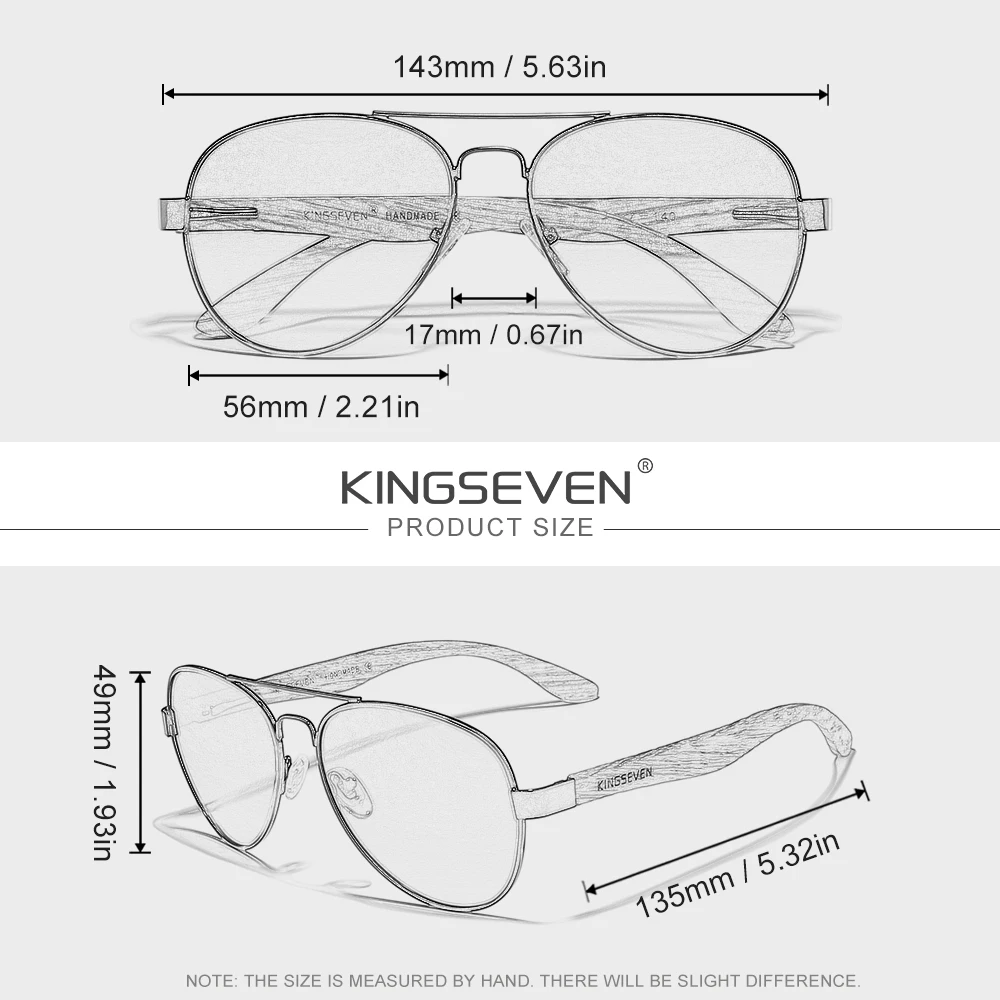 KINGSEVEN Zebra Holz-Piloten-Sonnenbrille, polarisiert, UV400, modische Spiegelbrille für Herren und Damen, Brillenbügel, Oculos – Detail 1