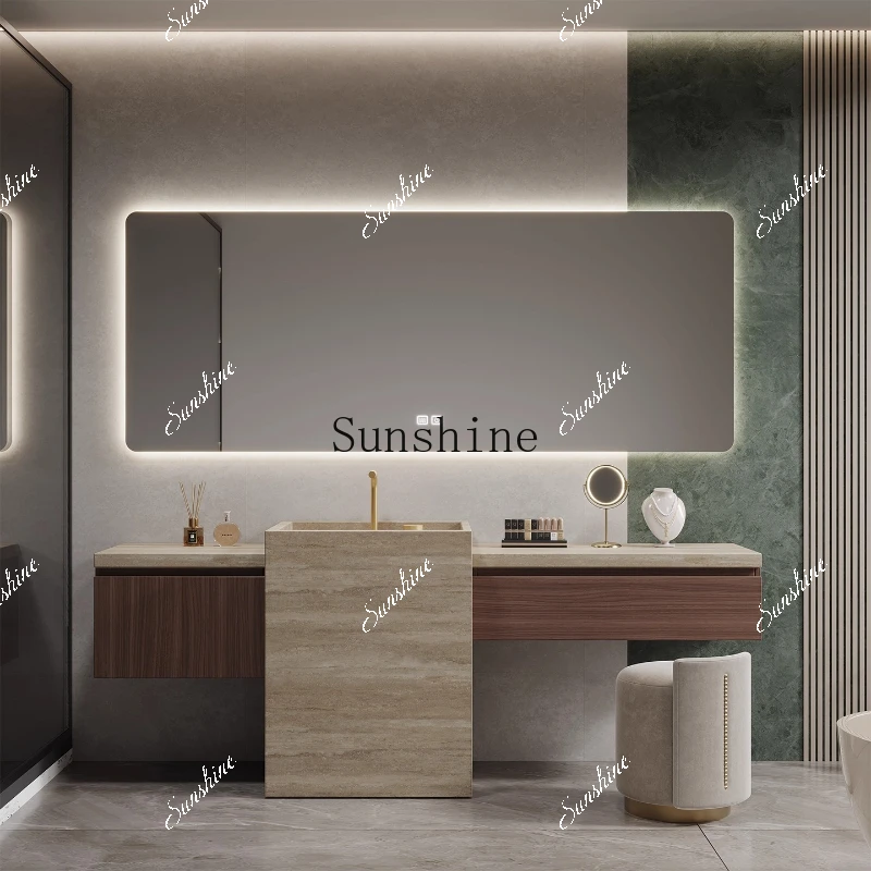 Hotel wind rock slab integrated basin column basin bathroom cabinet combination, toiletH