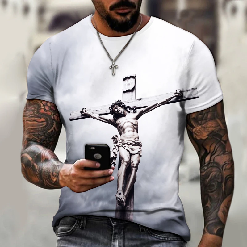 3D Men\'s Personality Jesus Pattern T-shirt Harajuku Casual Quick-Drying Sweatshirt In Summer