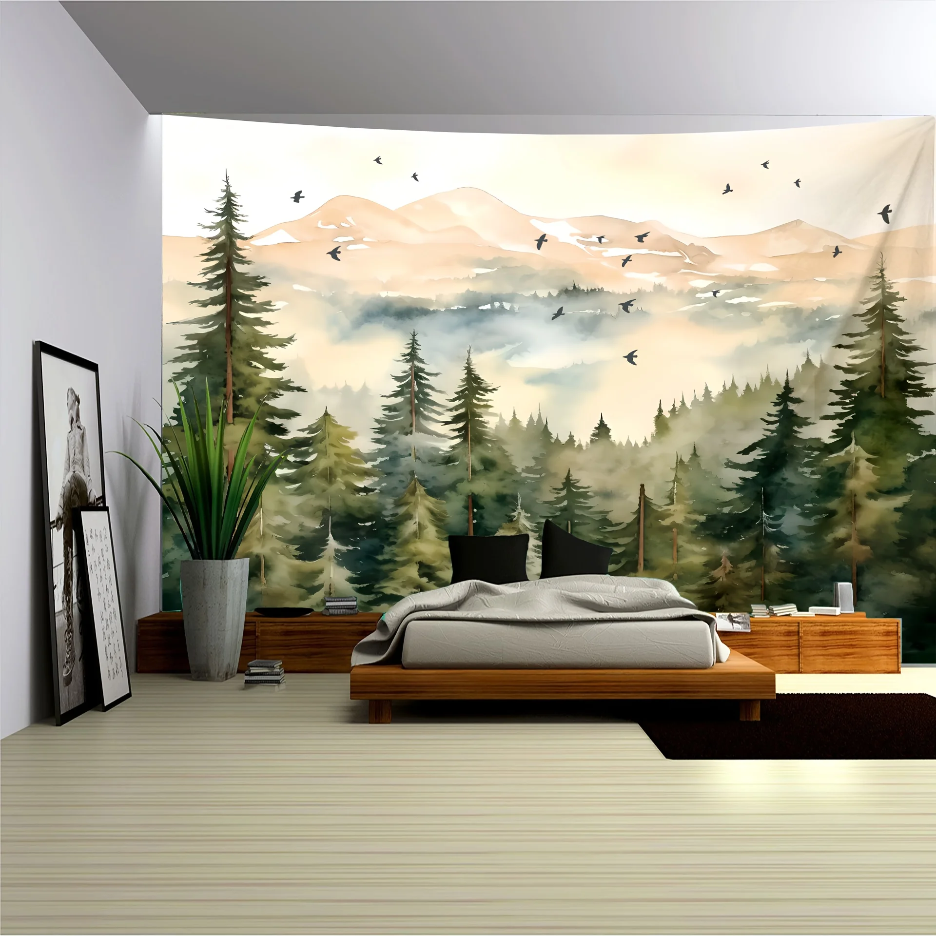 Fresh Forest Tapestry,Trees Large Size Peach Skin Fluorescent Photo Background,Bedroom Aesthetic Hanging Tapestry for Home Decor