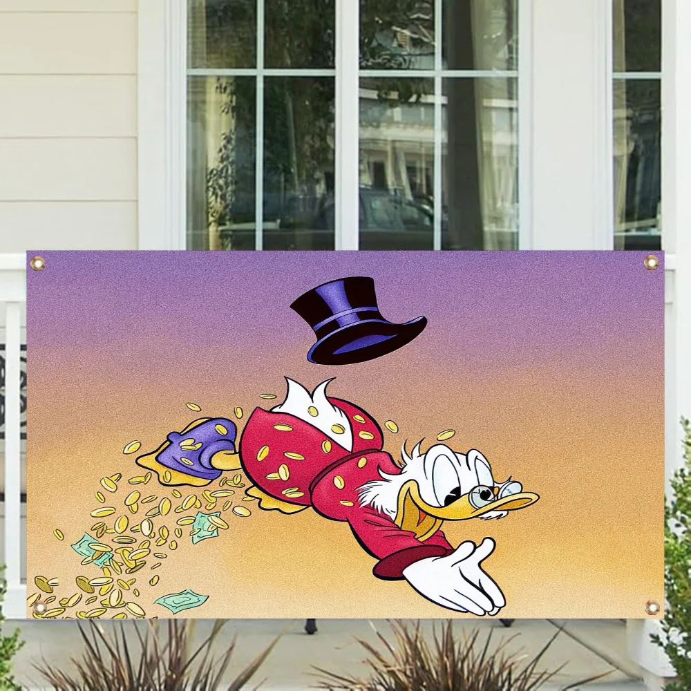 Four Hole Single Sided Flag Polyester Disney Scrooge McDuck Decorative Flags and Banners Wall Decoration Room Decor Y2k Outdoor