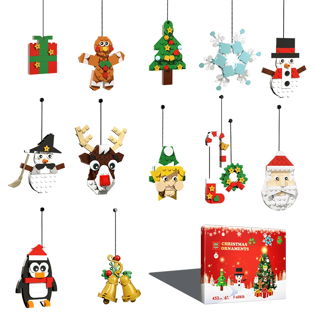 Gobricks MOC Christmas Pendant Snowman Elk Santa Xmas Tree Building Blocks Christmas Decoration Bloques De Construccion Bricks