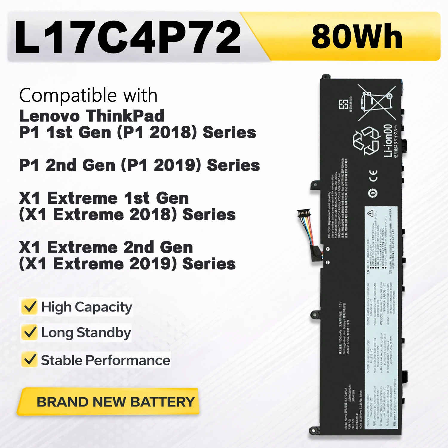 

Аккумулятор PowerHub L17C4P72 L18M4P71 L17L4P72 L17M4P72 для ноутбуков Lenovo ThinkPad X1 Extreme Gen 1 2 и ThinkPad P1 1-го и 2-го поколений