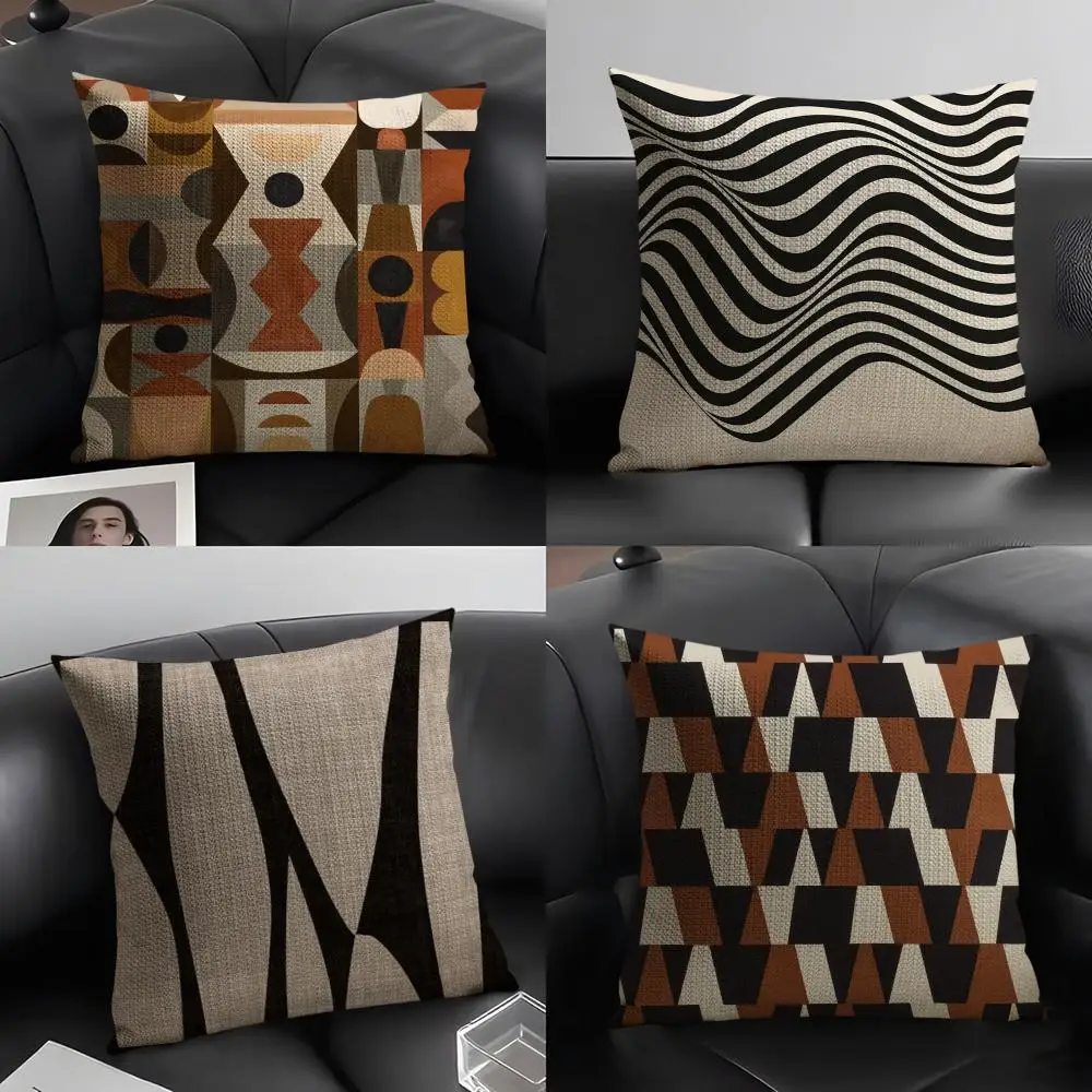 Reduced Geometry Pillow Case Natural Linen Organic Fabric Double-Sided Printing Sofa Home Decor Gift Cushion Cover