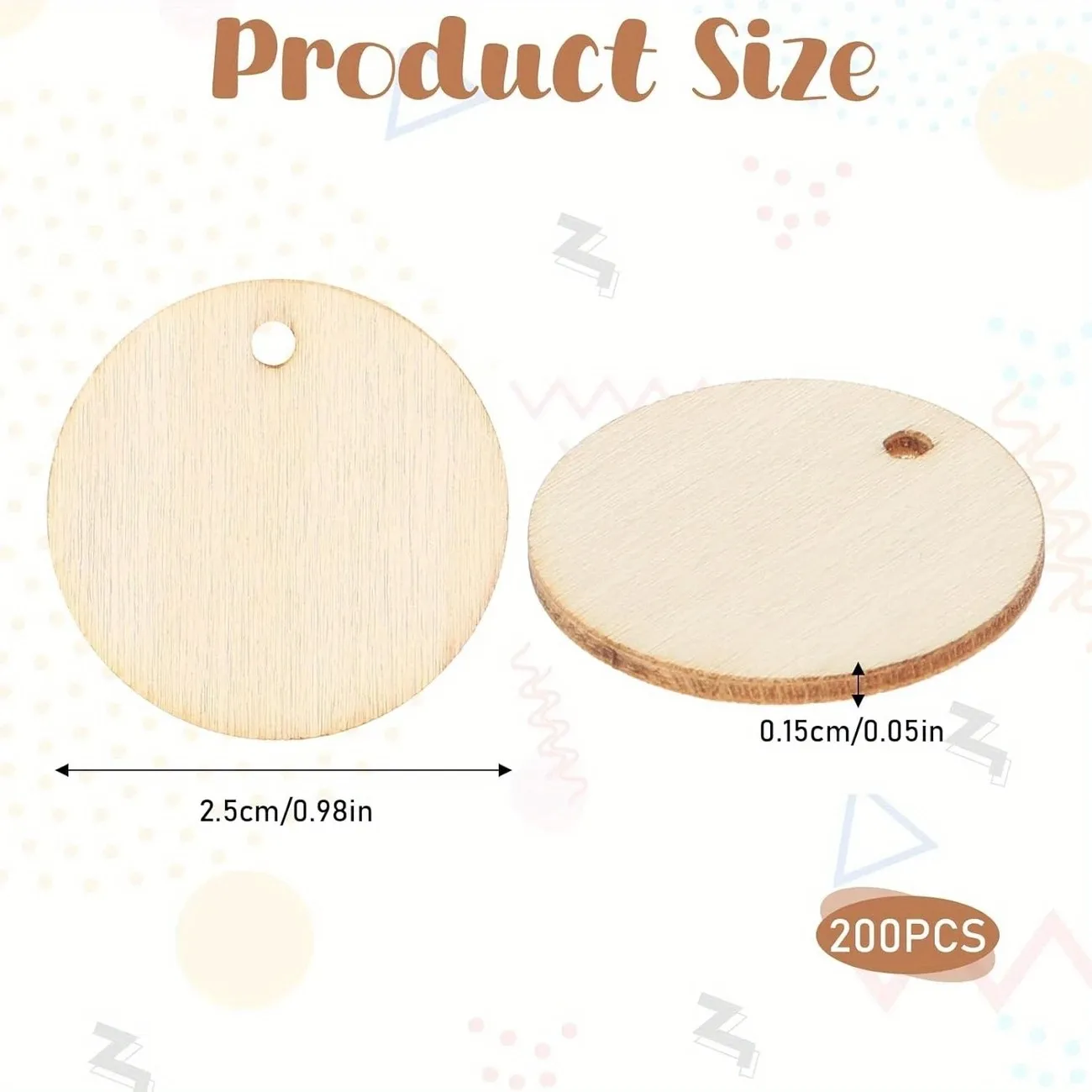 100pcs Wood Circle Pendants 2.54 cm Round Disc Circle Wood Pendants with Holes Round Wood Discs for Crafts Wooden Earring Blanks - view 3