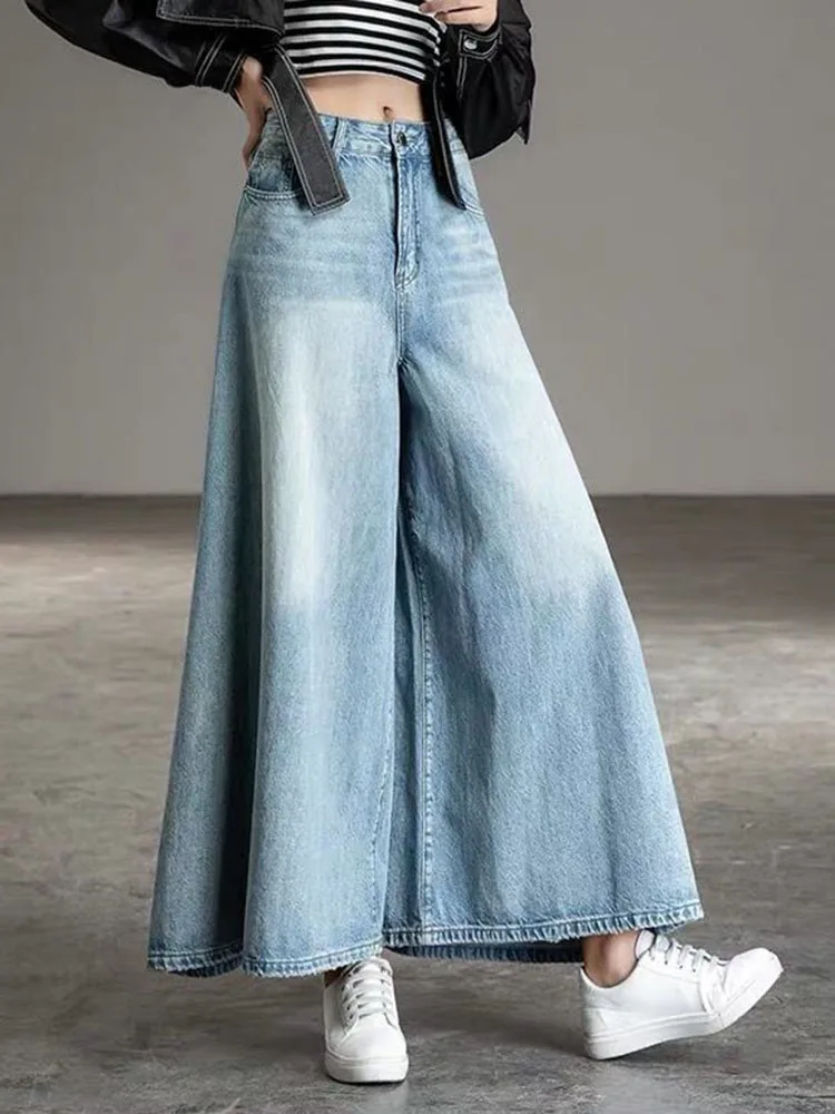 เกาหลีแฟชั่น Baggy กางเกงยีนส์ขากว้างผู้หญิง Casual วินเทจสูงเอวกางเกงยีนส์กางเกงฤดูใบไม้ผลิฤดูใบไม้ร่วง Streetwear Chic ล้าง Vaqueros ใหม่