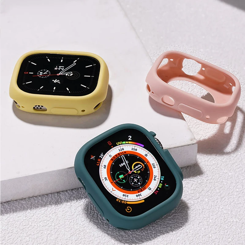 Funda de silicona suave para apple watch ultra 49mm, carcasa de color caramelo para apple watch Series 8 49mm, funda protectora de pantalla