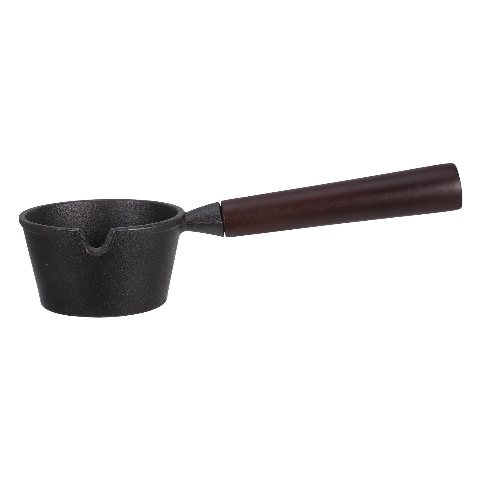 

Mini Frying Pan Cast Iron Small Cooking Pot With Spout Oil Dripping Design Wood Handle Butter Melting Pot For Kitchen Eggs
