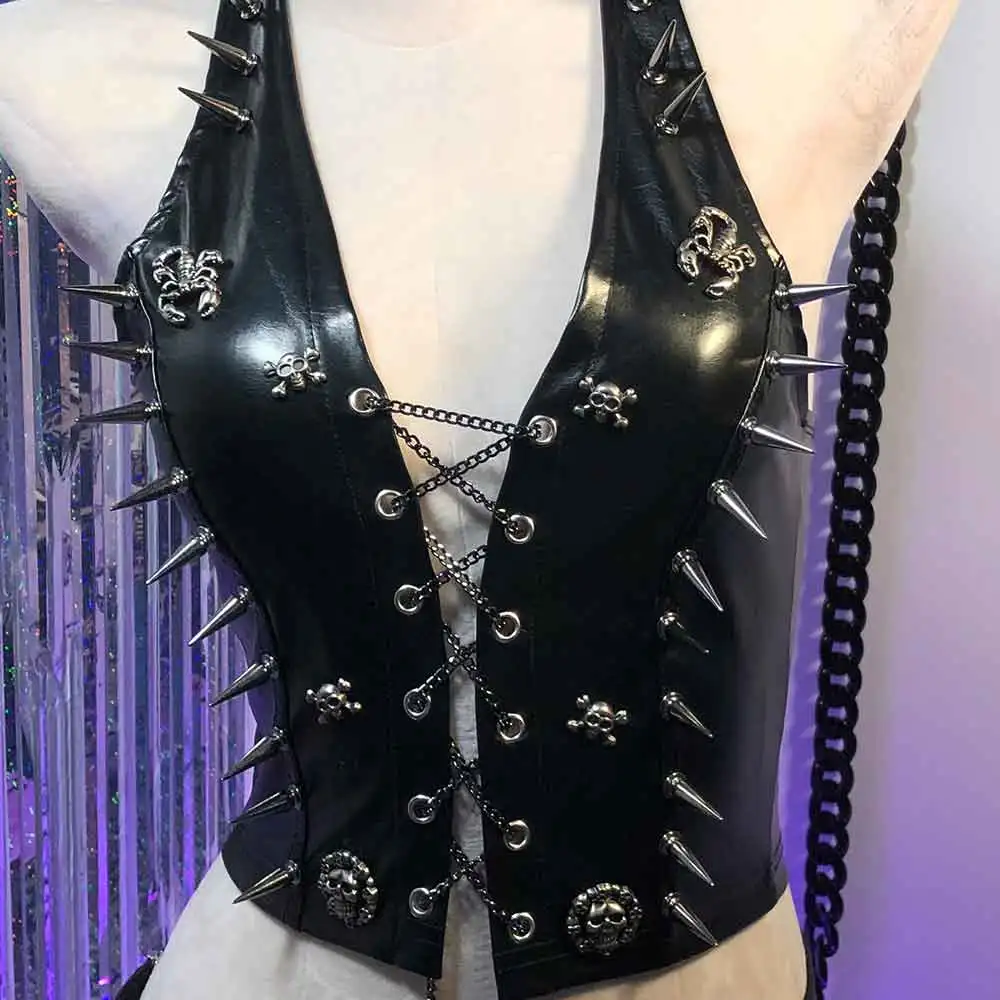 

Эмо с заклепками в готическом стиле, ручная работа, эко- гранж, сделай сам, Y2K, бретелька с лямкой на шее, топы в стиле Харадзюку, модный панк-рок, 90-е годы, E-Girls Kawaii