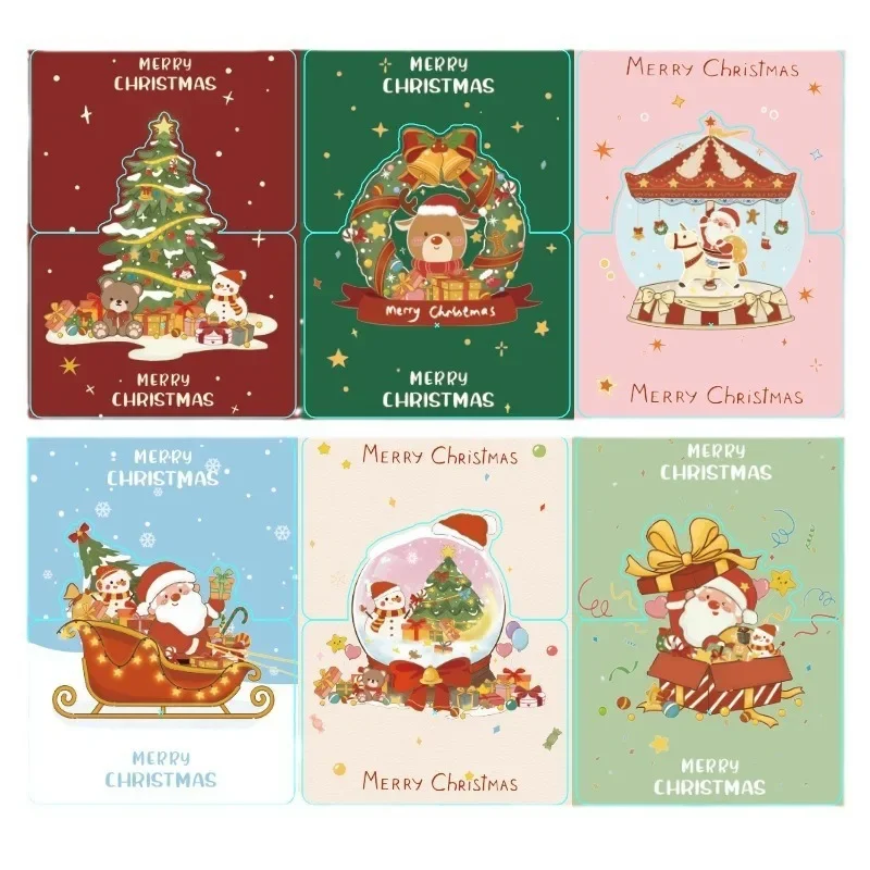 6PCS Świąteczna kartka z życzeniami Mini świąteczne błogosławieństwo Kartki z życzeniami Koperta szkolna Pocztówka Karta podarunkowa na Boże Narodzenie Prezenty noworoczne — zdjęcie 2