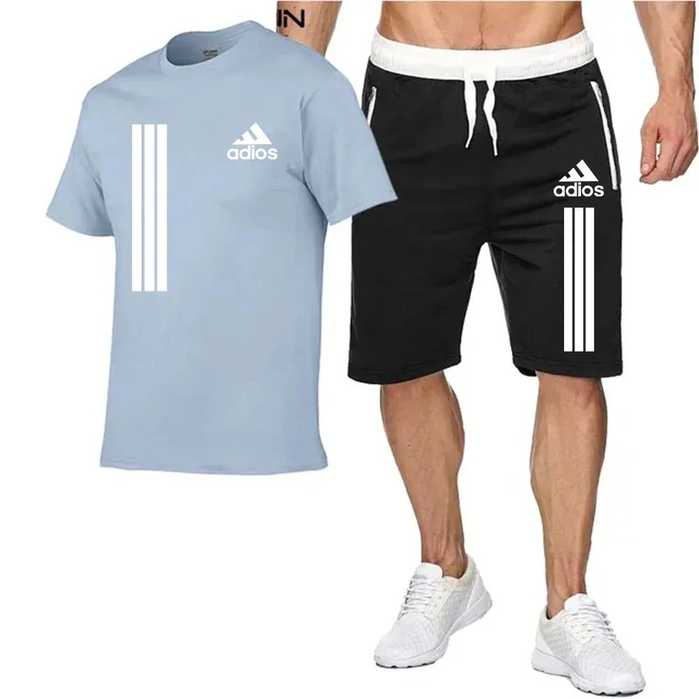 2024 Men\'s summer fashion breathable short-sleeved T-shirt + shorts two-piece gym casual jogging exercise training set