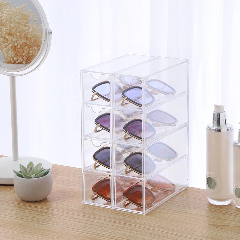 4 Layers Glasses Storage Box Large Glasses Organizer Box Multifunctional Stackable Display Holder Reusable Cosmetics Organizer