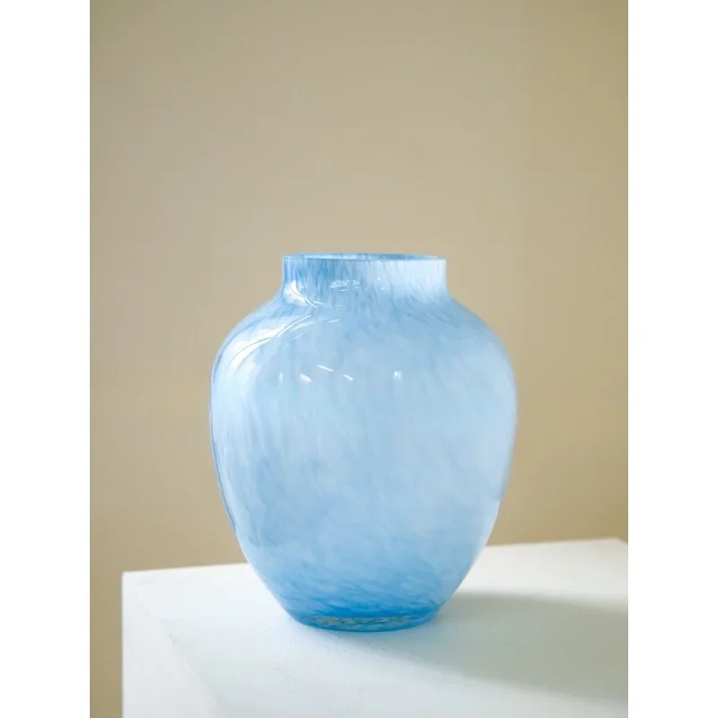 

cloud texture light blue big belly handmade glazed vase glass living room entrance flower arrangement housewarming gift