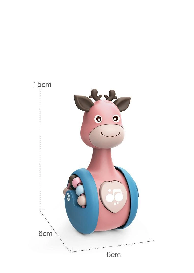 Cartoon Giraffe Tumbler Doll, Sliding Tumbler Toy, Baby Rattles Toys for Children Kids Handle Educational Musical Dolls Bed Bell