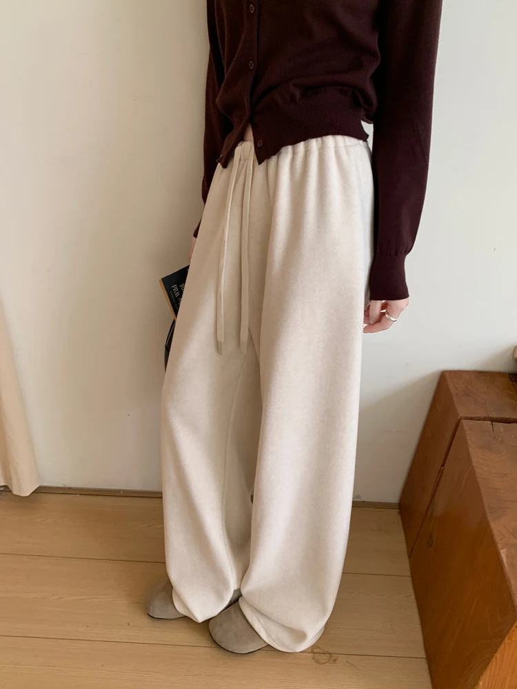 4Colors Women's Winter Pants Velvet Wide Leg High Waist Thick Vintage Loose Pants Gray Casual Warm Fleece Pants for Women(xy3618