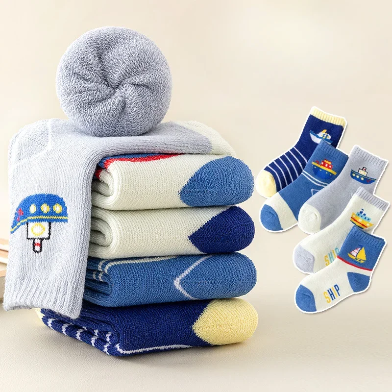 

5 Pairs Kids Warm Long Socks with Fleece Floor Socks for Babies Toddlers Girls' Autumn Winter Children's Boys' Sock Baby
