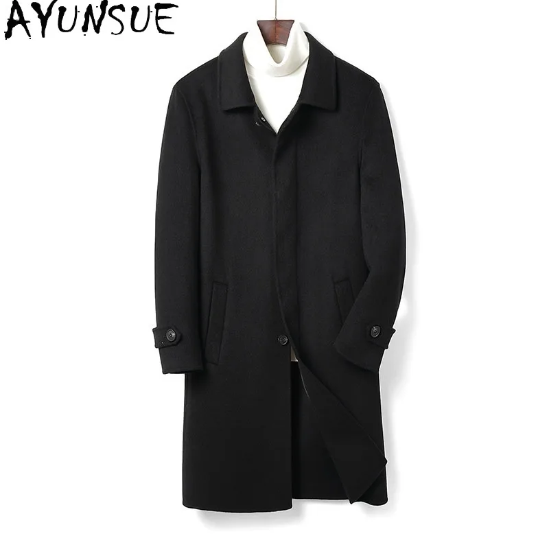 AYUNSUE High Quality Double-sided 100% Wool Coat Man Clothing 2026 Autumn Winter Fashion Woolen Jacket Mid-length Trench Coats