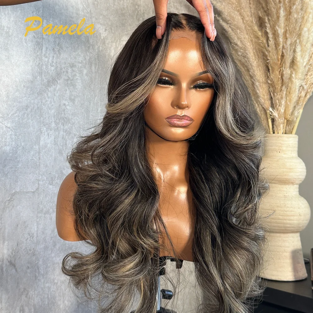 Ombre Highlight 1B/27 Color Body Wave 250% Density Transparent Full Lace Pre Plucked Wear And Go Brazilian Human Wigs For Women