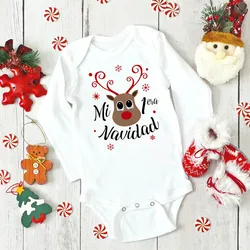 Mi Primera Navidad Printed Baby Rompers Clothing Christmas Newborn Long Sleeve Bodysuit Baby Jumpsuit Xmas Outfit