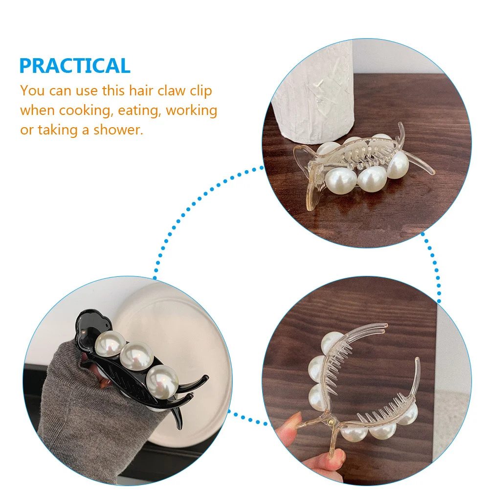 4 قطعة مشبك مخلب اللؤلؤ للنساء حامل الشعر الخلفي مقاطع الفك للشعر الطويل السميك مقاطع مخلب صغيرة ذيل حصان المشبك