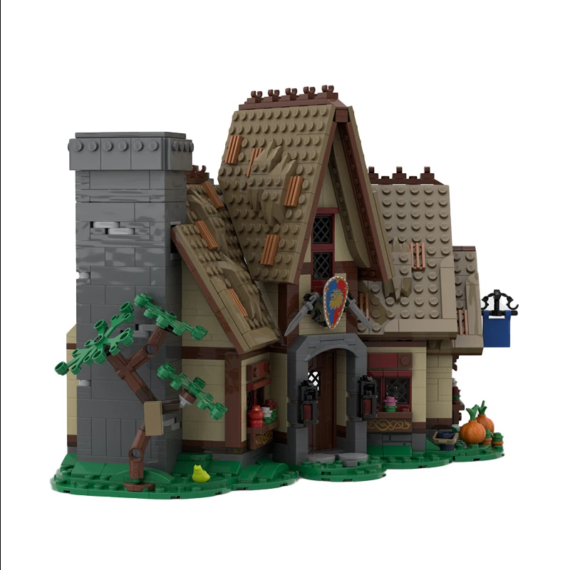 MOC Medieval Inn Winter Dorf Set Modulare Architektur Bausteine Modell Montage Ziegel Spielzeug Desktop Display Geschenke