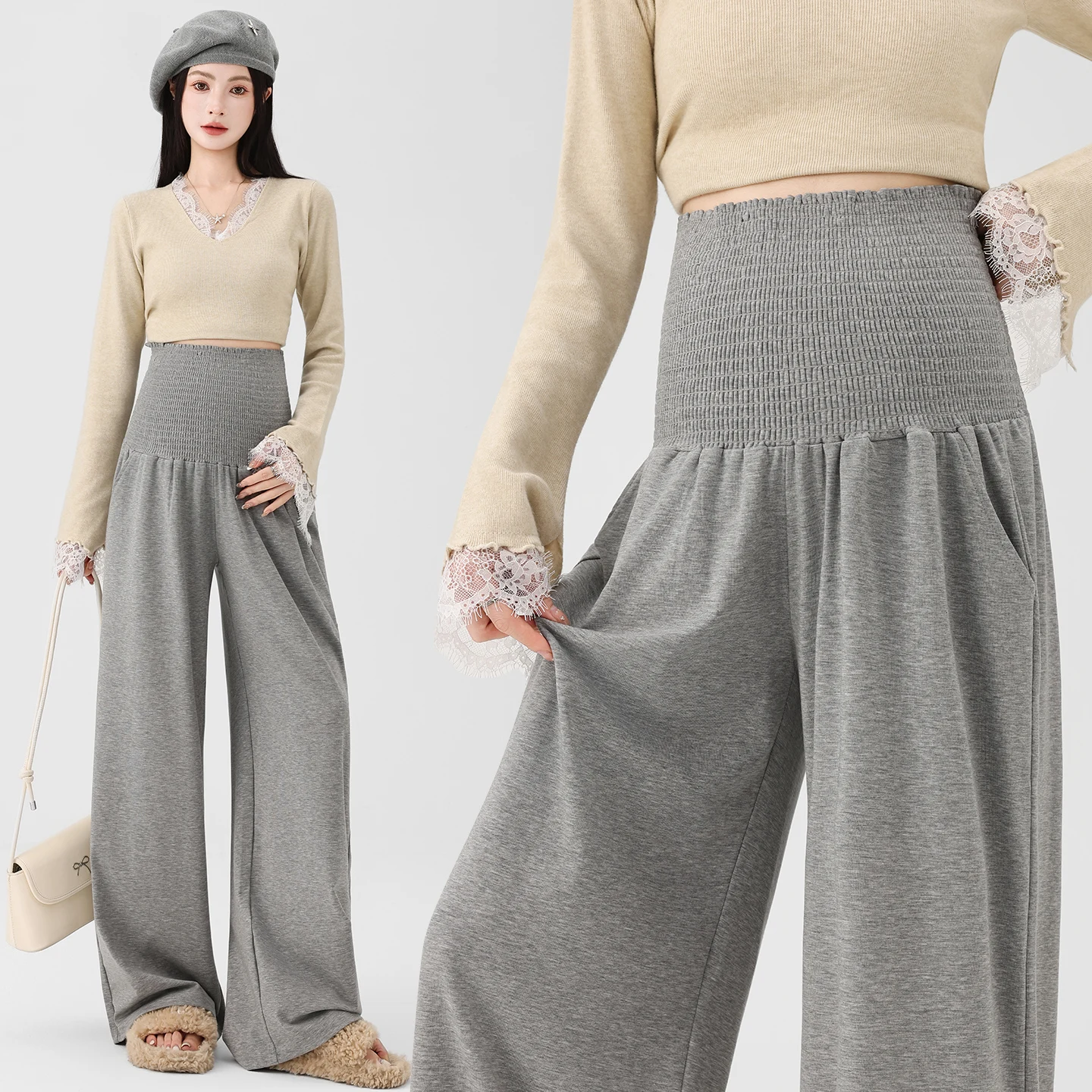 

Pregnant Women's Pants 2025 Autumn/Spring Maternity Wide-Leg Pants Elastic High Waist Non-Tight Belly Trousers for Pregnancy