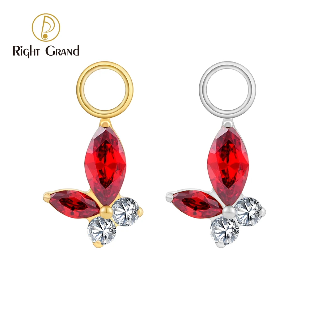 Right Grand Joia para Piercing em Titânio ASTM F136 – Argola com Pingente (Borboleta e Marquise com Zircônia Vermelha) para Hélice, Cartilagem, Lóbulo ou Umbigo