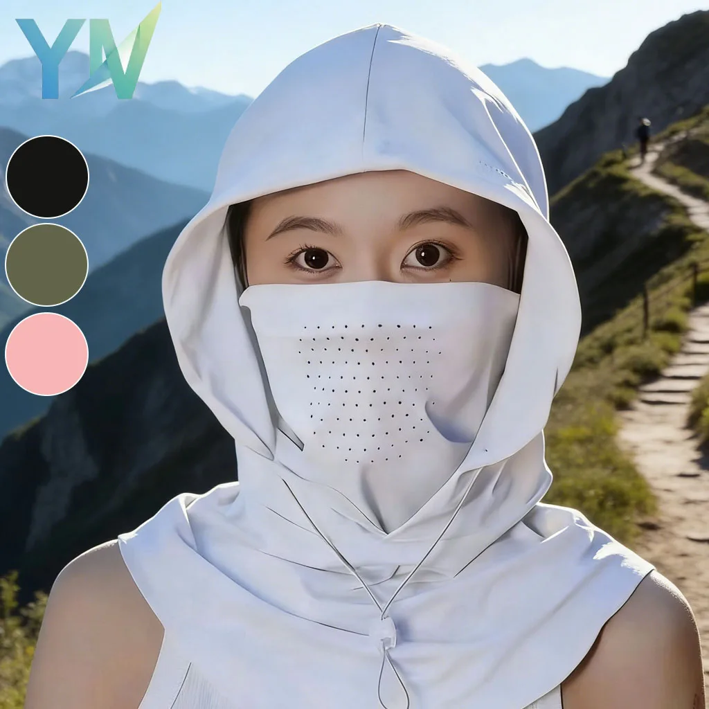 Sun Hat with Face Mask Neck Gaiter All in One for Women Summer Ice Silk Breathable UV Protection Cap for Driving Cycling Outdoor