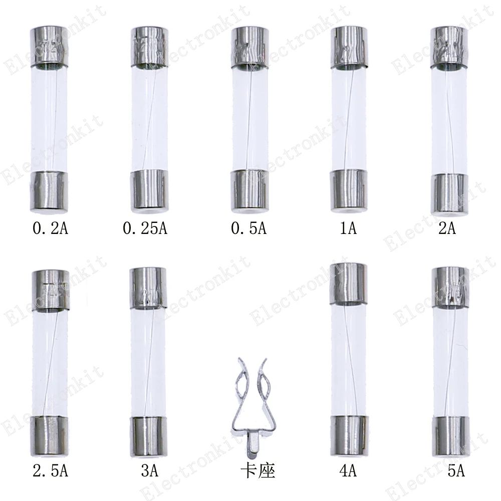 54pcs 6x30mm Quick Blow Car Glass Tube Fast-Blow Fuses Assorted Kit Set Box 0.2A 0.25A 0.5A 1A 2A 2.5A 3A 4A 5AMP