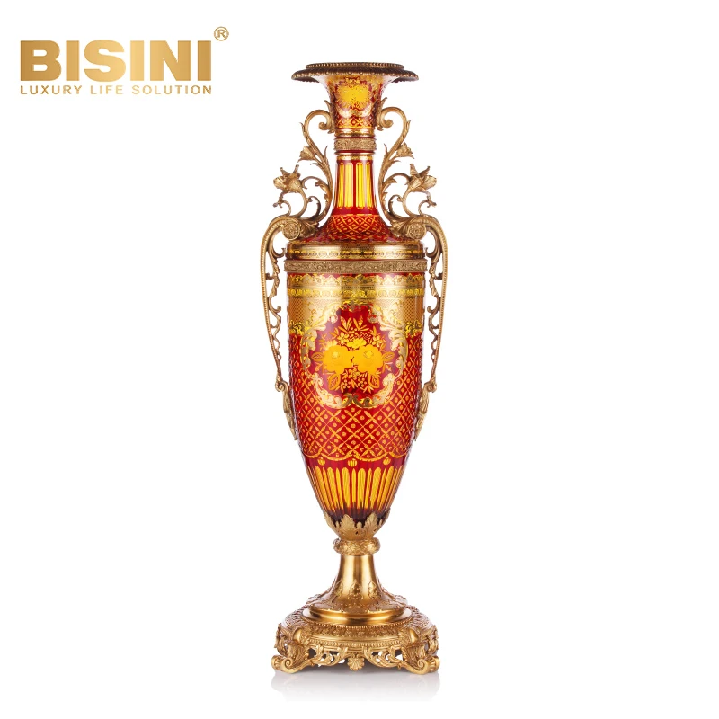 Living Room Accessories French Neoclassical Glass Vase Light Luxury Entrance Large Vase Villa Colored Floor Standing Glass Vase