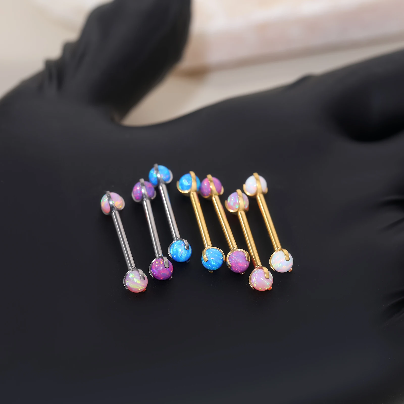 1/5PCS Titanium 14G Claw Opal Nipple Barbell Ring Internally Thread Nipple Shield Bar Mamilo Tongue Piercings Sexy Women Jewelry