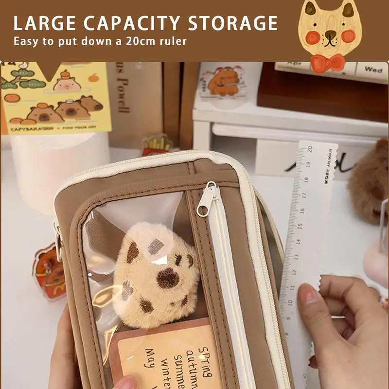 Cartoon Animal Pencil Case, Cute Transparent Capybara Pencil Case, Multi-Layer Pencil Case