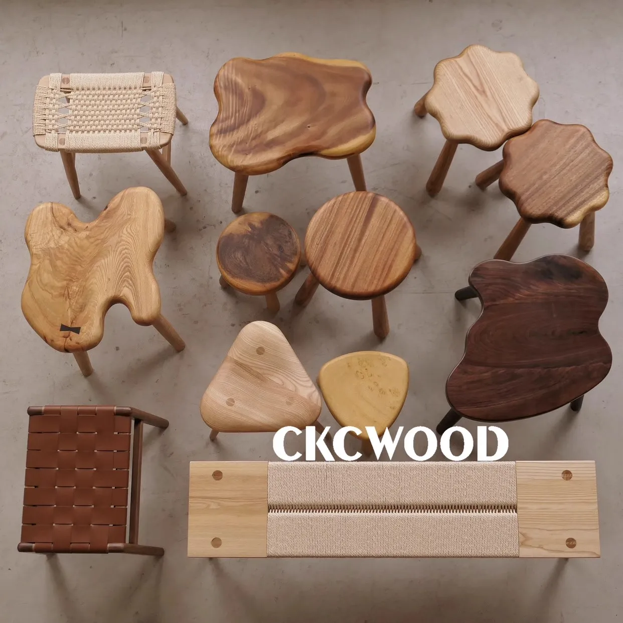 Simple Retro Style Irregular Shape Stool Living Room Furniture Shoe Bench Creative ART Design Solid Wood Material Cookie Bench