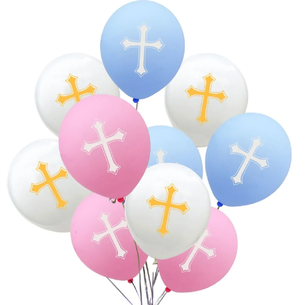 10pcs Easter Cross 12inch Latex Balloons Christening First Communion Eucharist Religious Party Decorations Jesus Pentecost