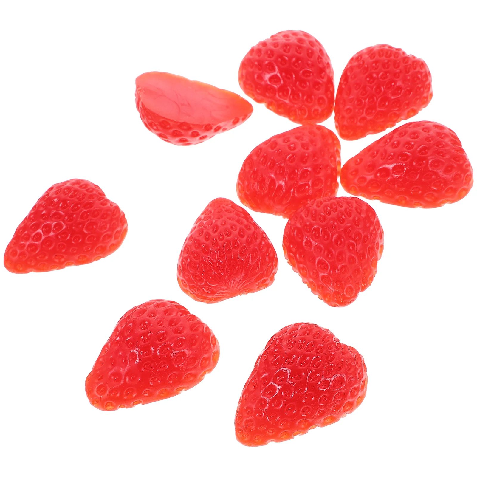 10 Pcs Strawberries Simulated Strawberry Fruit Cutting Model Simulation Fake Artificial Slice Red Photography