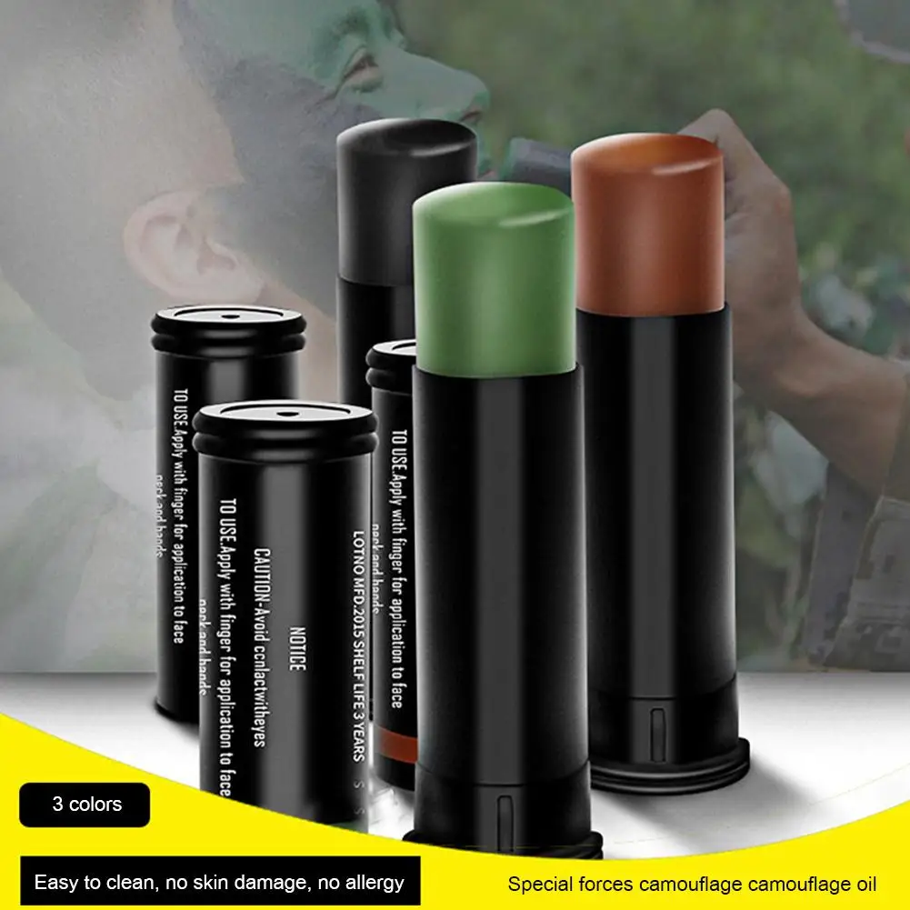 3pcs Military Woodland Camouflage Camo Color Cream Body Face Waterproof Paint Tube Stick for Outdoor Field Camouflage Oil Suit