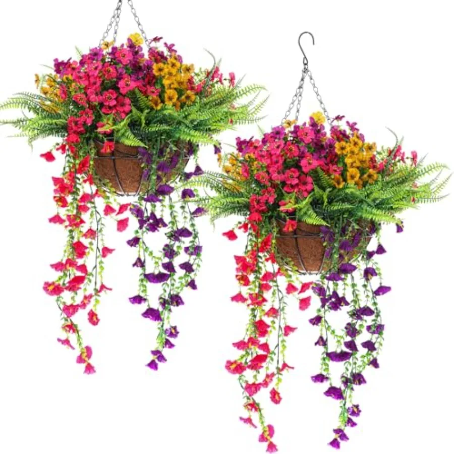 

Pcs Artificial Tropical Flower Hanging Basket for Outdoor Fake Hanging Plants with Basket, 14 Stems Artificial Flowers Coconut