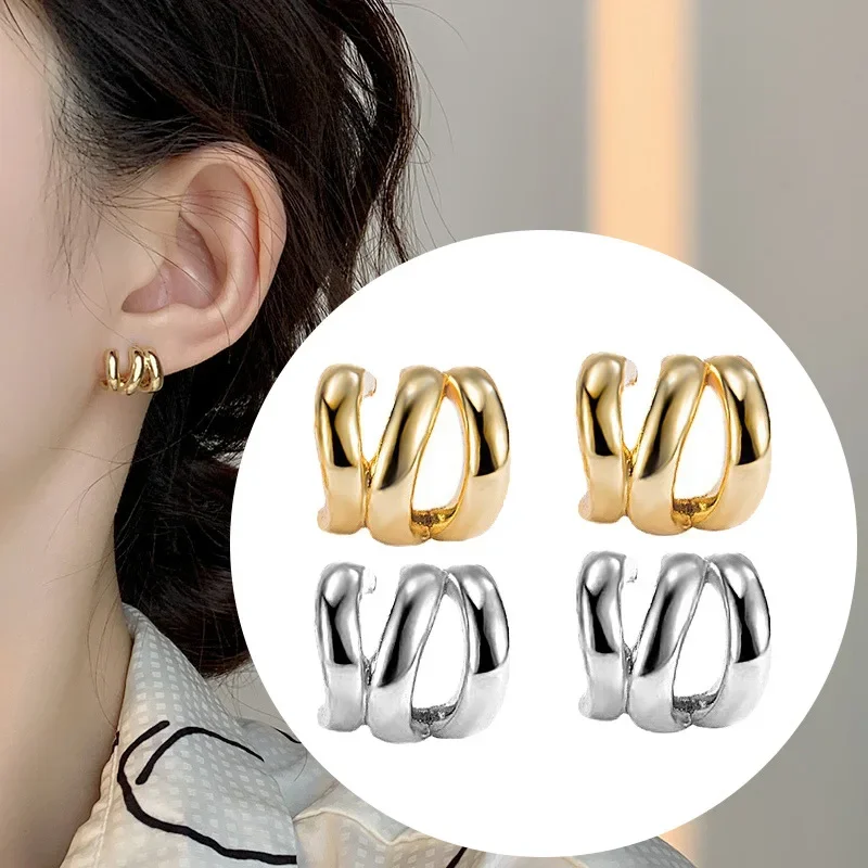 2023 New Fashion Charm Gold Color Stud Earrings for Women Girl Geometry Circle Minimalist Earring Party Jewelry Accessories Gift