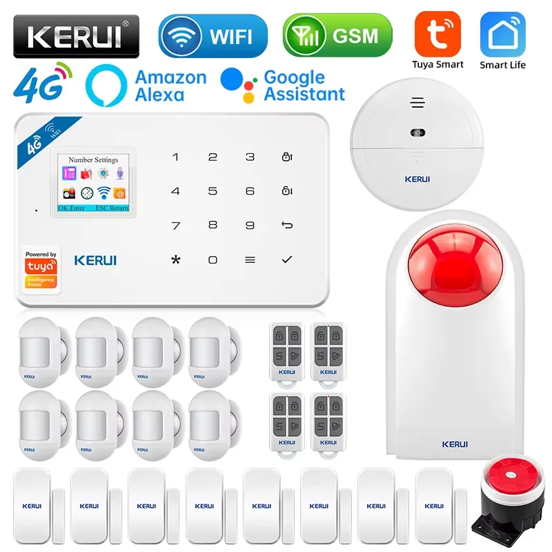 KERUI 4G/2G/WiFi Home Burglar Alarm with Wireless PIR Motion Sensor Detector GSM Alarm System Tuya Smart W184 Alarm House