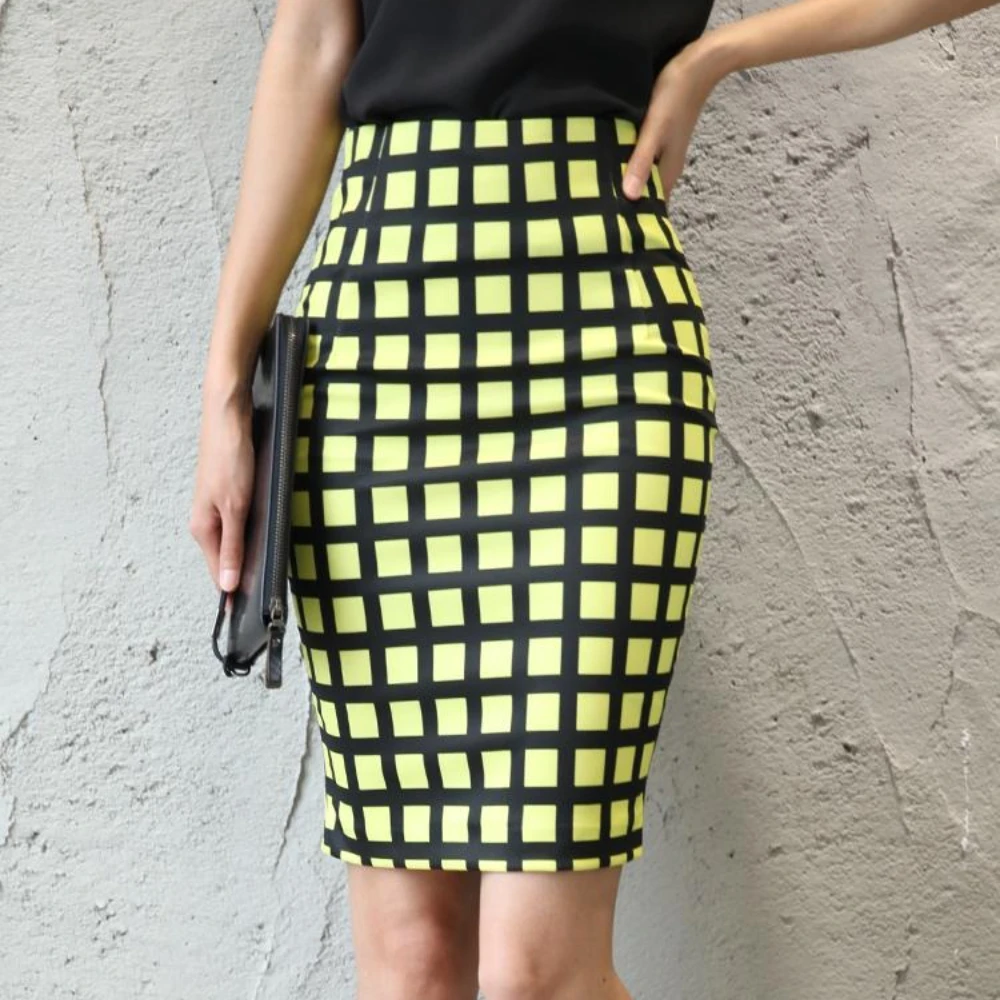 

Summer Fashion Plus Size Women's Skirt Plaid Skirt New High Waist Pencil Skirt