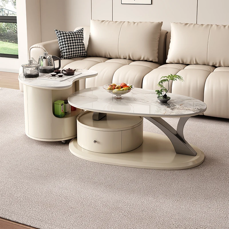

Modern simple rock slab coffee table light luxury living room home creative retractable mobile combination coffee table table te