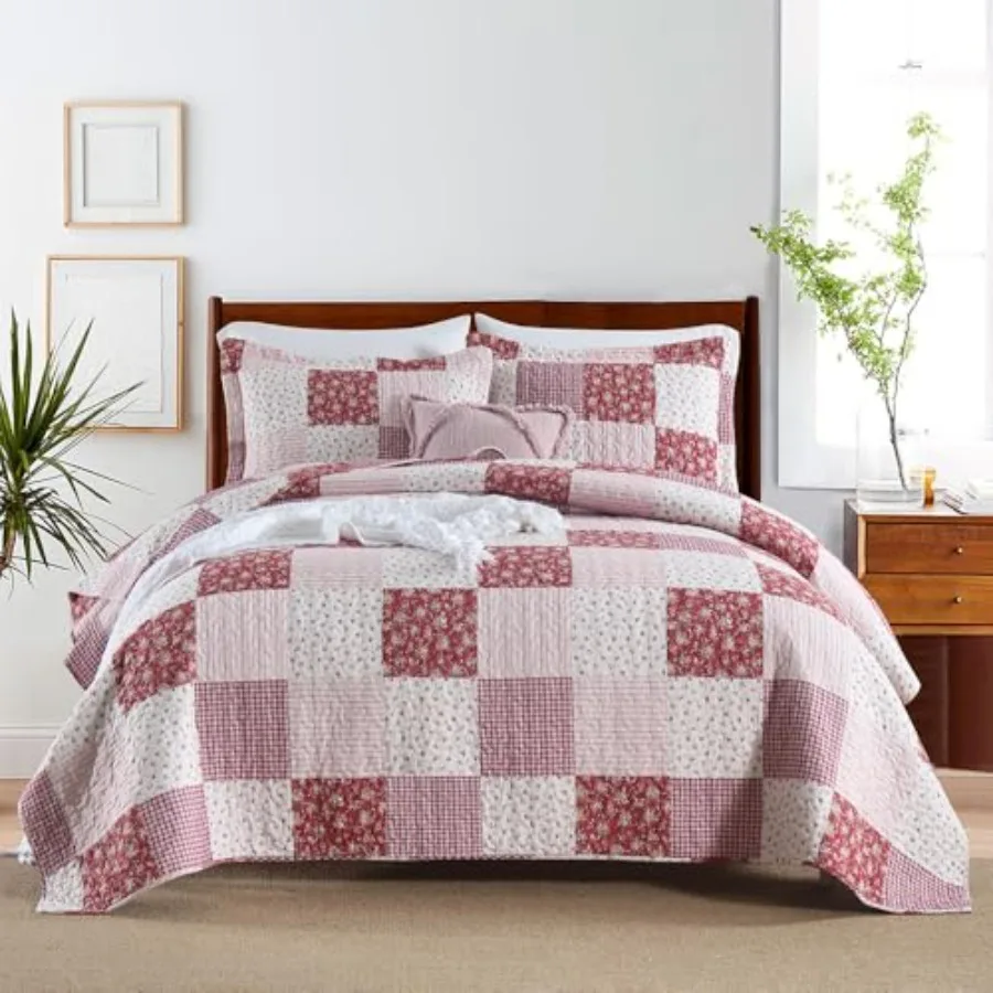 

Cotton Bedspread Quilt Bedding Sets Reversible Coverlet Sets Comforters Plaid Floral Bedspread for All Season, Size Breathable