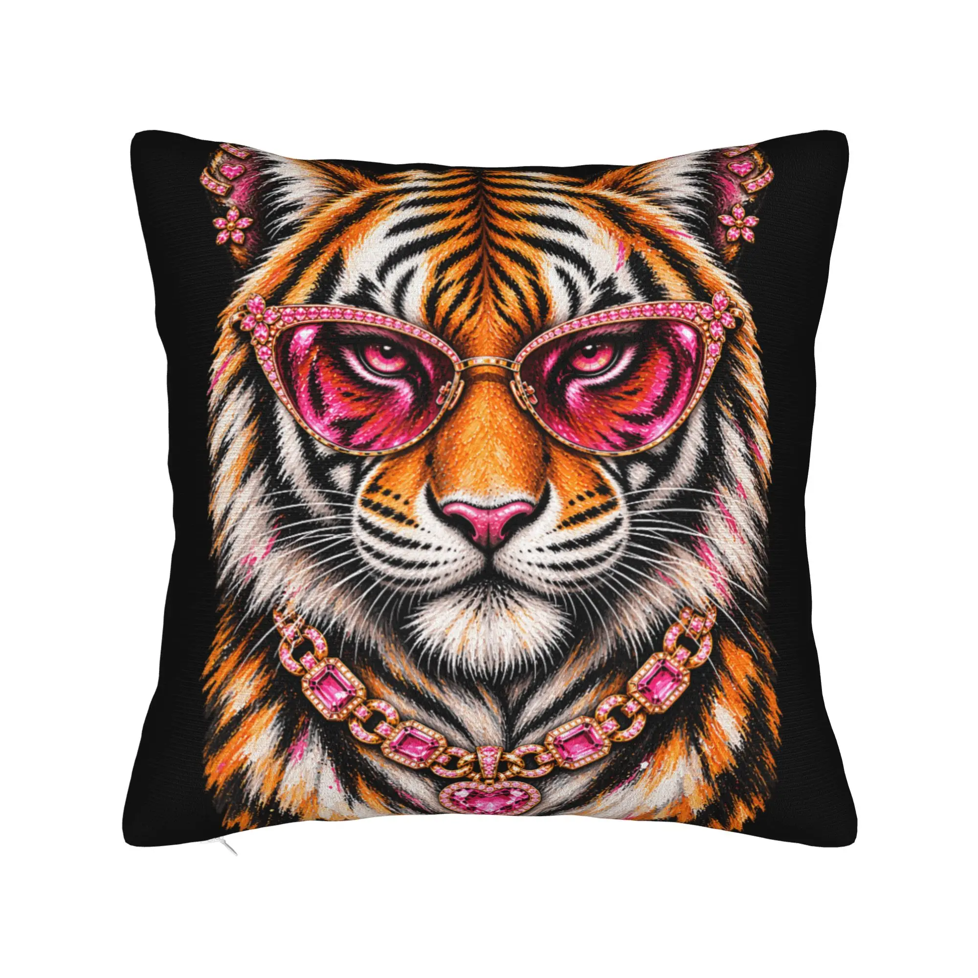 Pillow Cover Bougie Tiger Girly Pink Aesthetic Glam Sunglasses  Cute Funny Pillow Case For Office Car Home Decor Pillowcases
