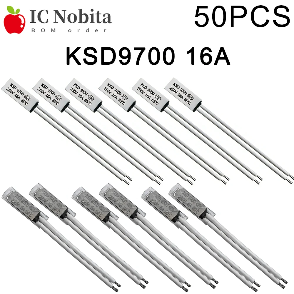 50PCS KSD9700 16A 250V Temperature Switch 50-150 Degree Normally Closed Temperature Fuse Ceramic Metal Thermostat