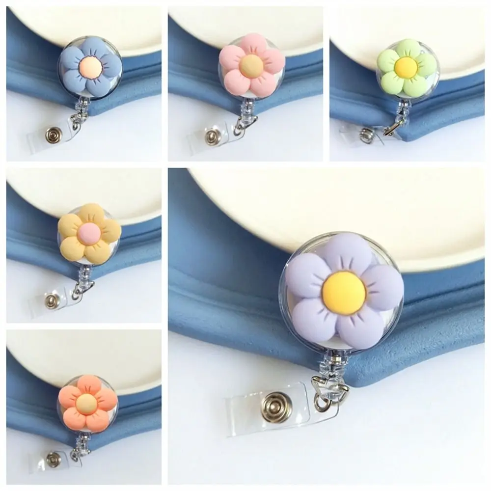 Cute Retractable Nurse Badge Reel Name Tag Chest Card Flower Badge Holder 3D Work Card Easy Pull Buckle Office School Supplies