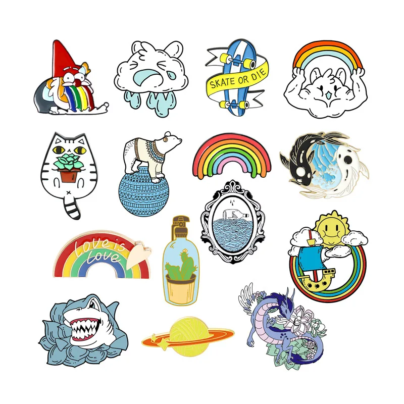 Broche de cabeza de esqueleto de flor de seta de dinosaurio de planeta arcoíris para niñas y mujeres, insignia de Margarita Rosa hermosa, moda